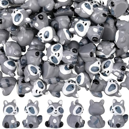 Seenelling 50 Pcs Mini Raccoon Figurine Bulk Resin Miniature Tiny Animals Figures Small Little Cute Raccoon Home Decor for Cabin Lodge Rustic Cake Toppers Desktop Home Decor(Sit) - style: Sit