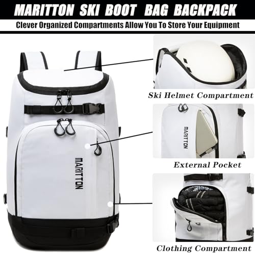 Ski Boot Bag - Boot Travel Backpack for Snowboard & Ski Boots, Helmet, Goggles, Gloves, Accessories - color: white
