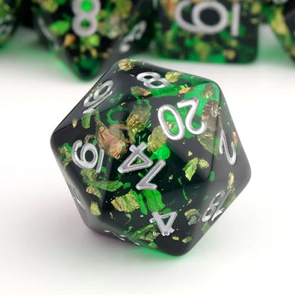 Haxtec DND Dice Set, 7 Pcs Gold Foil Resin Polyhedral Dice for Table Game | Green Black D&D Dice for Role Playing Games with Velvet Pouch, Compatible with Dungeons and Dragons, Gifts for DM Masters - color: Green Black