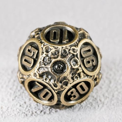 Unbeaten 7PCS Meteorite Metal Dice Set with Box, RPG DND Dungeons and Dragons Role Playing Game Polyhedral Dice Set D20 D12 D10 D8 D6 D4 (Ancient Bronze)