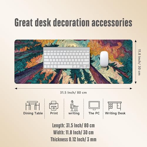 Extended Gaming Mouse Pad, Large Mouse Mat 3 mm Nature Rubber Base Mousepad with Stitched Edges, Non-Slip Desk Mat for Office Home Great Gift 31.5x11.8 Inch (Starry Forest 2) - color: Starry Forest 2