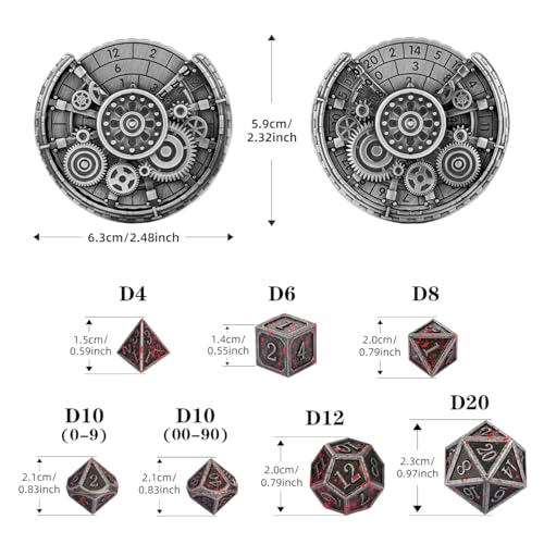 Silver Gear Fingertip Gyro + 7pcs Bloodstained Silver Polyhedral Metal DND Dice Set, Metal Dice Spinner Set, DND Starter Set, Christmas D&D Gifts with Gift Box, Role Playing Board Game Accessories - color: Bloodstained Silver