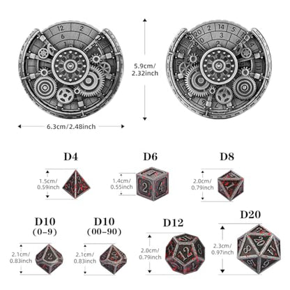 Silver Gear Fingertip Gyro + 7pcs Bloodstained Silver Polyhedral Metal DND Dice Set, Metal Dice Spinner Set, DND Starter Set, Christmas D&D Gifts with Gift Box, Role Playing Board Game Accessories - color: Bloodstained Silver