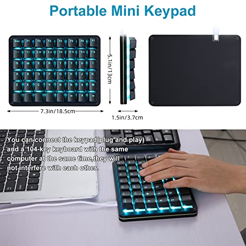 Koolertron Single-Handed Macro Mechanical Keyboard, Blue LED Backlight Portable Single-Handed Mechanical Gaming Keyboard 48 Fully Programmable Keys Red Axis