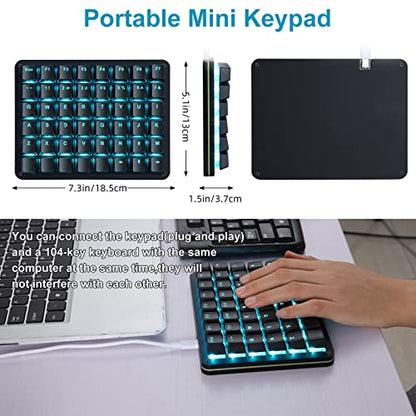 Koolertron Single-Handed Macro Mechanical Keyboard, Blue LED Backlight Portable Single-Handed Mechanical Gaming Keyboard 48 Fully Programmable Keys Red Axis