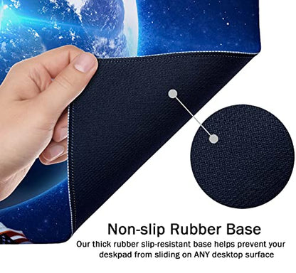 SSOIU Large Mouse Pad, Full Desk XXL Extended Gaming Mouse Pad 35.5" X 15.7", Waterproof Desk Mat Stitched Edges, Non-Slip Laptop Computer Keyboard Mousepad for Office and Home - Galaxy Astronaut Cat - color: Galaxy Astronaut Cat