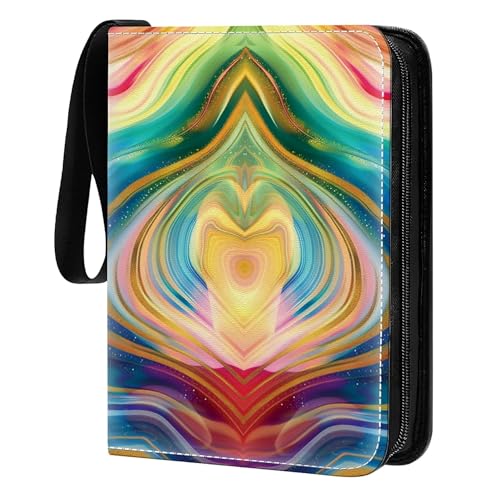Card Binder 400 Pockets, 50 Sleeves Large Binder Trading Cards Holder 4 Pocket, Storage Organizer, Album Folder Case Protector Collector Gift Rainbow Colored Swirls Golden Glitter - color: Rainbow Colored Swirls Golden Glitter, size: 4 Pocket