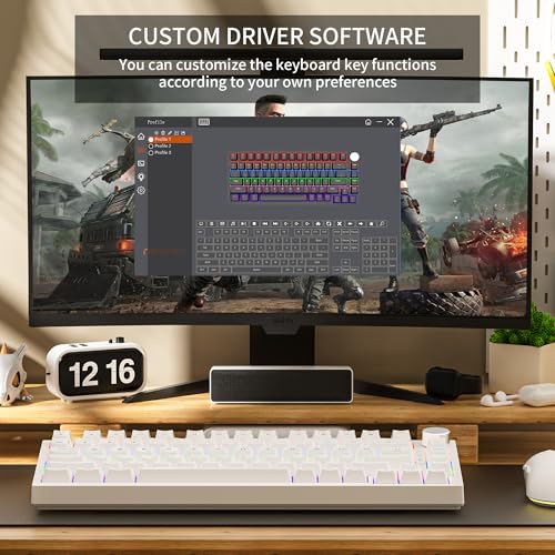 Newmen GM326 75% Percent Mechanical Keyboard,Wired Mini Backlit Hot Swappable Gaming Mechanical Keyboard with Knob,82 Keys Anti-Ghosting Compact White Gaming Keyboards for PC Win Mac,Red Switch - color: White