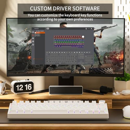 Newmen GM326 75% Percent Mechanical Keyboard,Wired Mini Backlit Hot Swappable Gaming Mechanical Keyboard with Knob,82 Keys Anti-Ghosting Compact White Gaming Keyboards for PC Win Mac,Red Switch - color: White