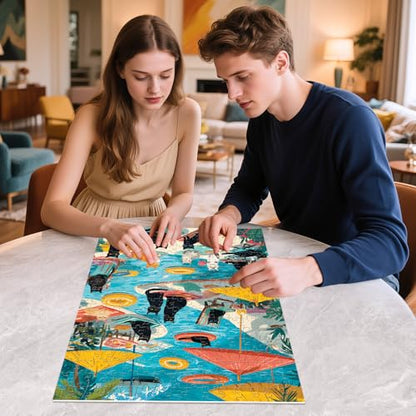300 Piece Puzzle for Adults, Fun Poolside Cats Jigsaw Puzzle, Vibrant Cats with Beach Umbrellas and Floaties 300 Piece Puzzle, Perfect for Family Time, Wall Decor, Gift for Adults, Seniors - style: Pool Party Cats