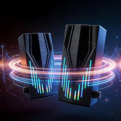 Black Wired Computer Speakers, USB Powered Gaming Speakers with Zero-Lag Audio, Dynamic RGB Lighting, 3.5mm Aux Cable for PC Desktop Monitor Laptop Tablet