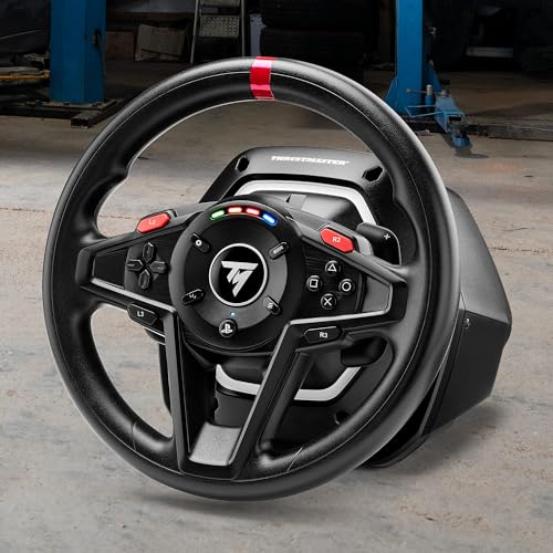 Thrustmaster T128 P Force Feedback Racing Wheel & Pedal Set - PS5 & PC | Magnetic paddle shifters, 900-degree rotation, hybrid drive, quick-attach desk clamp, for sim driving, farming & truck games - style: T128 Playstation | PC