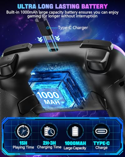 GaloDrmy Wireless Switch Controllers for Nintendo Switch/OLED/Lite/Switch 2 | 1000mAh Rechargeable Switch Pro Controller with 10 Color Light/Hall Effect Joystick/Wake Up/Turbo/Motion Control,Purple&Green - color: Purple & Green