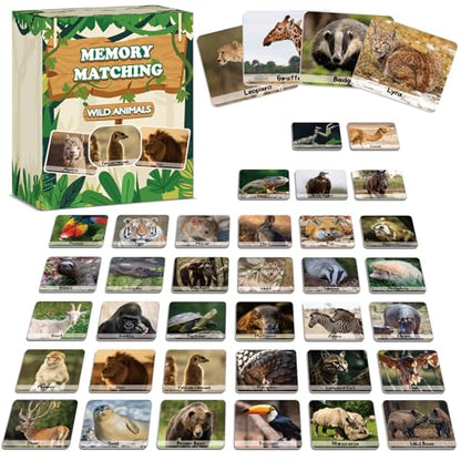 gisgfim 100 PCS Memory Matching Game Wild Animals Concentration Memory Card Matching Games - style: Wild Animals