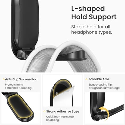 Itramax Wall Mount Headphone Hanger,Adhesive Headset Holder Under Desk,2 Pack Magnetic Headphone Monitor Stand Hook, Foldable Sticky PC Gaming Headset Earphone Clamp for AirPods Max,HyperX,Xbox-Black