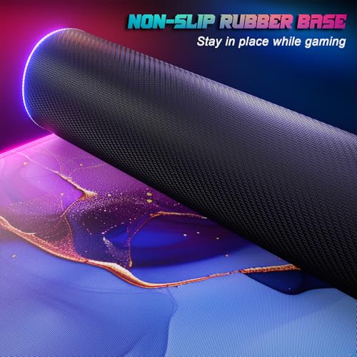 ITNRSIIET RGB Gaming Mouse Pad, Full Desk XL Extended Large Gaming Mousepad, 12 Lighting Modes 30% Thicker Big LED Desk Mat for Gamers, 32 x 12 inches, Blue Purple Pink Marble - color: Blue Purple Pink Marble