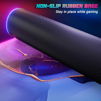 ITNRSIIET RGB Gaming Mouse Pad, Full Desk XL Extended Large Gaming Mousepad, 12 Lighting Modes 30% Thicker Big LED Desk Mat for Gamers, 32 x 12 inches, Blue Purple Pink Marble - color: Blue Purple Pink Marble