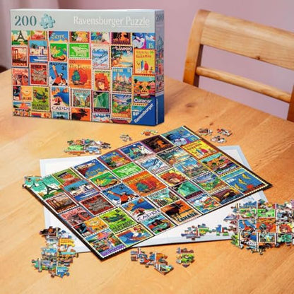 Ravensburger Feel Well - Travel Stamps - 200 Piece Jigsaw Puzzle | Thicker Pieces, Large Image Format, and Included Stand | Premium Quality Puzzle Made in Europe