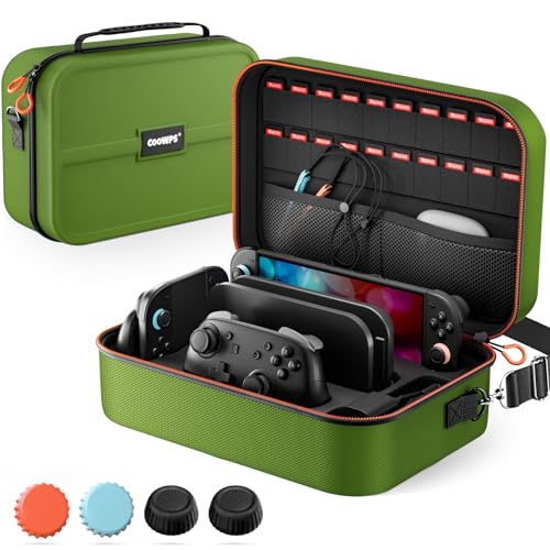 COOWPS Switch 2 Case for Nintendo Switch 2, with 4Pcs Thumb Grips, 20 Game Card Slots, Portable Full Protection All In One Travel Storage Case for Switch 2 Console Pro Controller Accessories - color: Green