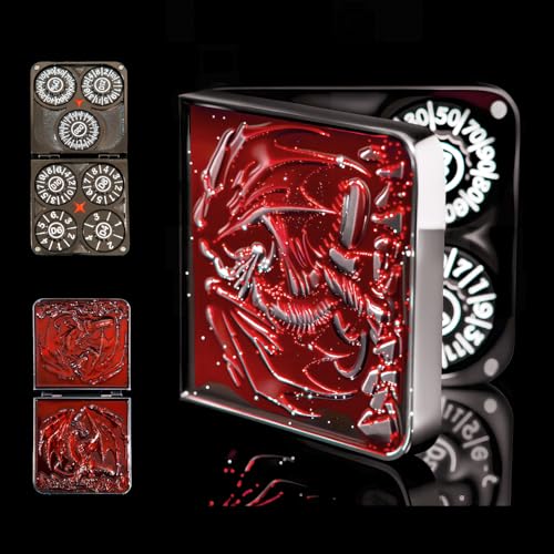 7 in 1 Metal DND Dice Set Spinner dice subitable for Dungeons & Dragons in Magnetic Iron Box（red） - color: Openable-red