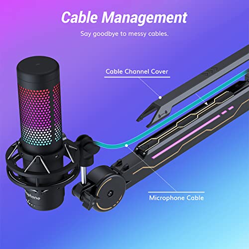 RGB Boom Arm, TONOR Adjustable Mic Stand with RGB Light, 5/8’’ Screwadapter, Excellent Compatibility, Rotatable Suspension Boom Scissor Stand for Gaming Streaming Podcasting YouTube Recording T90
