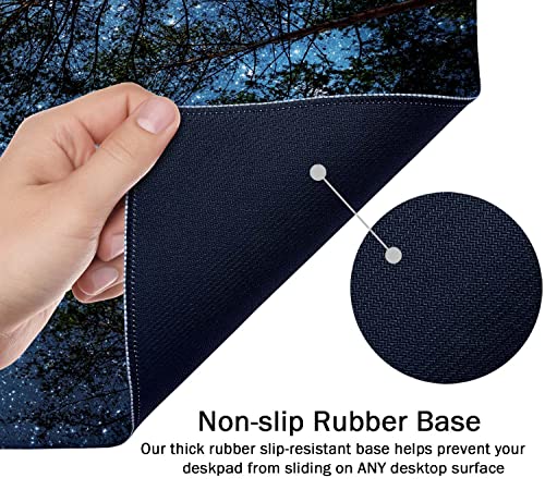 SSOIU The Milky Way and The Trees Mouse Pad 35.5 X 15.7 Inch XXL Night Sky Full Desk Mousepad Extended Large Non-Slip Rubber Base Waterproof Big Keyboard Mat with Stitched Edges for Gaming and Office - color: Night Sky and Trees