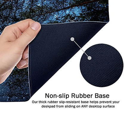 SSOIU The Milky Way and The Trees Mouse Pad 35.5 X 15.7 Inch XXL Night Sky Full Desk Mousepad Extended Large Non-Slip Rubber Base Waterproof Big Keyboard Mat with Stitched Edges for Gaming and Office - color: Night Sky and Trees