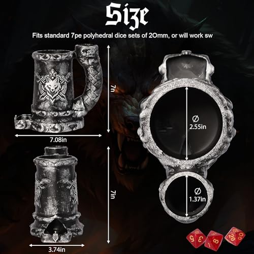 Dice Tower Mug, Dice Rolling Tower, Comes with 7 PCS Dice Set, Suitable for DND Dungeons and Dragons, Tabletop Games, Available As Drink Holder, D&D Gifts, DND Accessories (Black) - color: Black