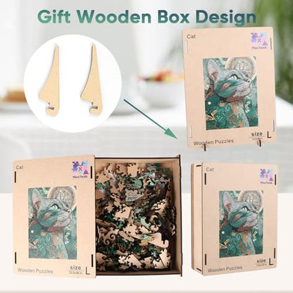 Mocfesk Wooden Puzzles for Adults, Cat Jigsaw Puzzles 493 Pieces | Unique Shaped Animal Jigsaw Puzzles, Birthday Gifts Fun Challenge Family Game 13.5 x 18 in - color: Cat, size: Large