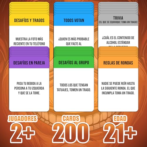 Desafíos y Tragos – Juego de cartas para adultos | Juegos de mesa en español con Alcohol | Drinking Game para Fiestas, Bachelorette, parejas, cumpleaños | Tragos y retos Latinos Divertidos