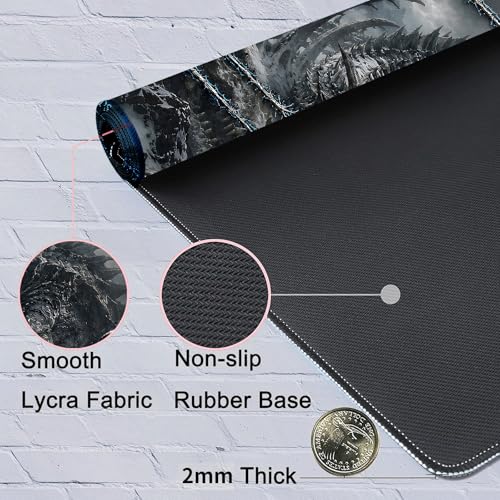 MTG Playmat with Zones, Black Dragon Skeleton, 24 x 14 Inch Stitched Non Slip Rubber Trading Card Game Mat, 2mm Thick Tabletop Mat for Card Games - color: Black Dragon Skeleton, size: 24"x14"With Zones