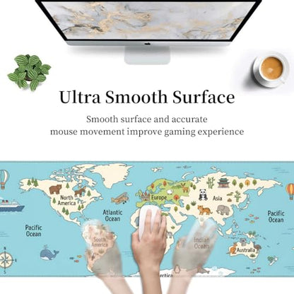 World Map Animals Gaming Mouse Pad, Large Extended Desk Mat (31.5x11.8 in), Non-Slip Rubber Base Stitched Edges Mousepad for Work Office Gaming School - color: 18