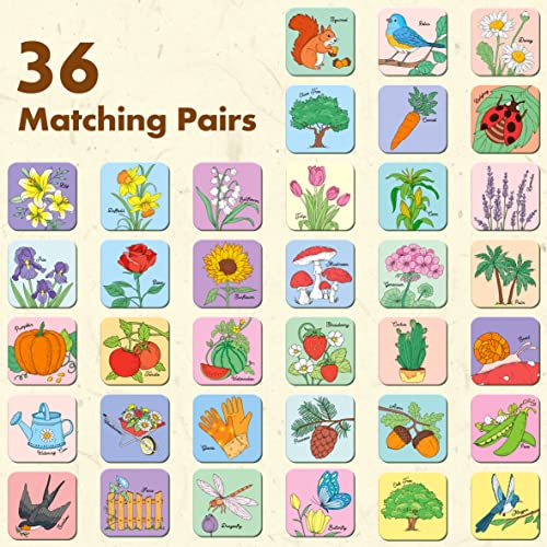 Hebayy Memory Matching Game, 72 PCS Grow A Garden Matching Cards for Toddlers 36 Designs Memory Cards Educational Toys for Preschool 4 5 6 Years Old - style: Garden