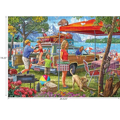 RoseArt Kodak Premium Family Beach Vacation 1000 Piece Jigsaw Puzzle | 20" x 27" Finished Size, Puzzle for Adults, Fully Interlocking Pieces, Bonus Poster Included, Made in USA - style: Family Beach Vacation