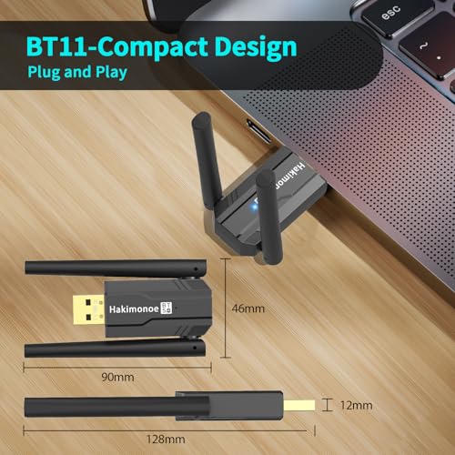 USB Bluetooth 5.4 Adapter for PC Laptop, Long Range 492FT Wireless Dongle Adaptor for Windows 11 10 8.1 7 Desktop, Plug and Play Bluetooth Mouse Keyboard Headphones Speaker Game Controller - style: BT5.4-BT11