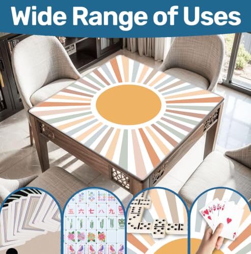 70s Retro Boho Sun Mahjong Mat 31.5" x 31.5", Mid Century Modern Boho Sunshine Non-Slip Noise Reduction Mahjong Table Cover Accessories Supplies for Dominoes Poker Card Board Tile Games Gifts - color: Retro Boho Sun