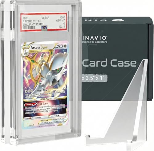 Dinavio Crafthouse PSA Graded Card Display Acrylic Case for Standard PSA and CGC Slabs - Slab Case - PSA Card Case - Graded Card Display Case - Updated Dimensions - Stand Included (White Border) - color: White Border