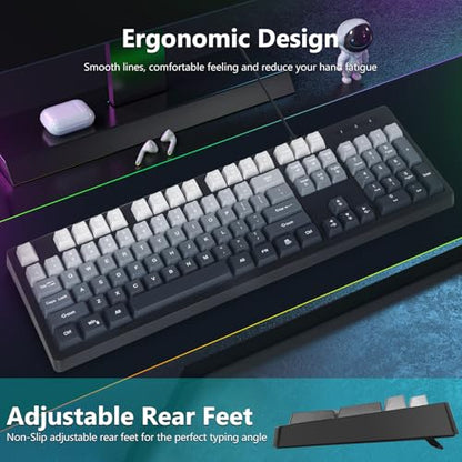 HUO JI Wired Gaming Keyboard with RGB LED Backlit, Floating Keys, Membrane with Mechanical Feeling, Spill Resistant, Ergonomic for Xbox, PS Series, Desktop, Computer, PC, Gradient Gray - color: Grey