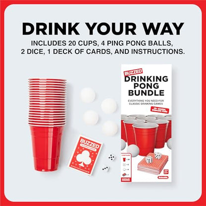 Buzzed Party Pong Bundle Drinking Kit for Adults | Fun Drinking Games And Ping Pong Balls, College Essentials Favorite, Includes Materials For Over 10 Games - style: Party Pong Bundle