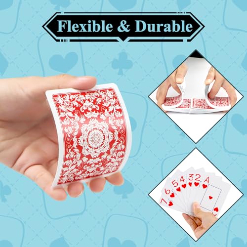 Plastic Playing Cards Waterproof Cards Poker Card 2 Pack Playing Card Large Print for Adults Seniors, Deck of Card Set Poker Cards for Beach Trip Pool Party Games (Red) - color: Red