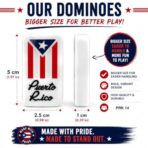 Puerto Rico Double Six Dominoes Set - Premium Quality, Cultural Heritage, 28 Tiles No Box Comes with Travel Bag Puerto Rican Adult Size Domino Set