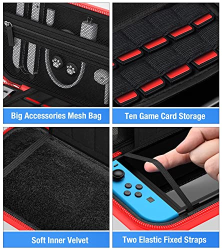 Kawaye Switch Case Compatible with Nintendo Switch/OLED Console, Switch Portable Travel Carrying Cases Protective Hard Shell wii Case Storage - color: Red