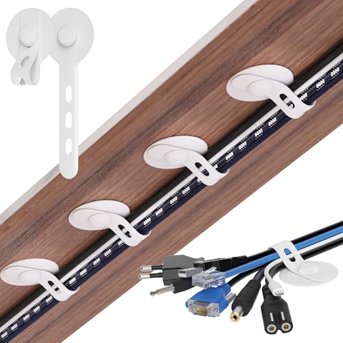 Cable Management Under Desk, Adhesive Cable Ties, 10Pack-White | Adjustable Silicone Cable Ties Cord Organizer, Reusable Heavy-Duty Cord Holder Under Table for Office, School, Home - color: White, size: 10 Pack