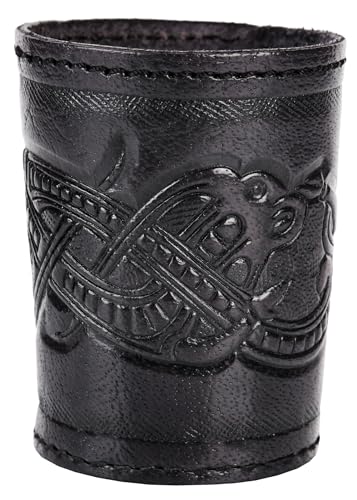 Ulfberth - Viking dice Cup with Embossed Motif - Genuine Leather - Medieval Leather Cup with Engraving (Jelling Style, Black) - color: Jelling, Black
