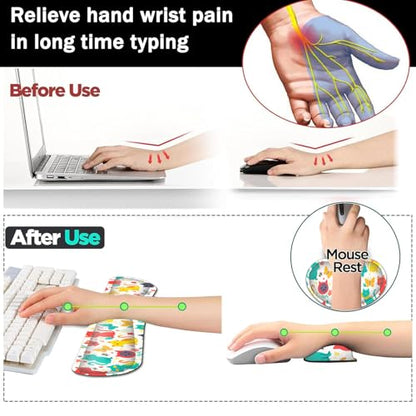 Large Gaming Mouse Pad+ Keyboard Wrist Rest Set, Ergonomics Memory Foam Mouse Mat Wrist Rest Support for Home Office, Waterproof Extended Mousepad 31.5x11.8in, Cute Cartoon Cats White Desk Pad - color: Yvb-mousepad-9-f-162