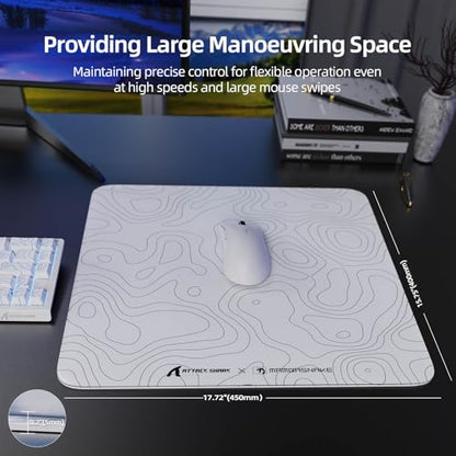 ATTACK SHARK CM05 Glass Gaming Mouse Pad,17.7x15.7 in Large Mouse Mat，Non Slip 9H Hard Mousepads,Nano-Textured Glass Surface with Improved Precision and Speed for FPS Players-White Contour - color: White Contour