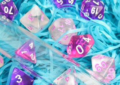 Purple DND Dice Set, Pop Color D&D Dice (Clear Purple-Pink) | Polyhedral Dice Set for DND Accessories, Dungeons and Dragons, Role Playing Games, MTG, CoC, TTRPGs – D20 System Games - color: Clear Purple & Pink