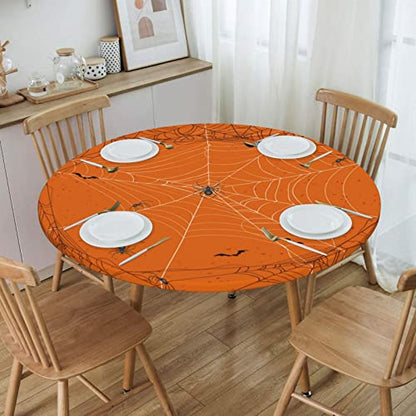 Halloween Round Tablecloth Elastic Fitted Table Cover Washable Elastic Edge Tablecloths for Kitchen Dining Party Fitted Table 40-44 inch - color: Halloween S, size: 40" (Round)
