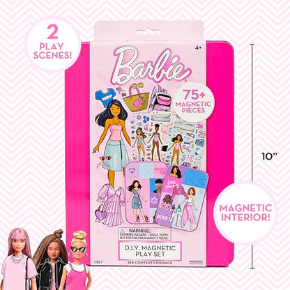 Barbie D.I.Y. Magnetic Play Set, 75 Pieces, 3 Magnetic Dolls, Crafts for Kids Ages 4-8, 4 Year Old Girl Birthday Gifts, Girl Toys, Cute Travel Toy, Fun Airplane Activities, Pretend Play for Girls - color: Barbie