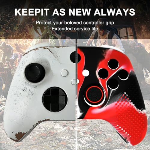 Anti-Slip Red Black Controller Skin,Studded Edition Protective Silicone Cover Skin Grips Compatible with Xbox Series X/S Controller and 6 PCS Thumb Grips Caps. - color: Red Black